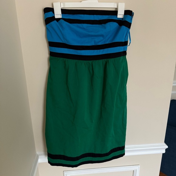 The Limited Y2K Size 6 Color Block Blue and Green Strapless A-Line Mini Dress - Picture 2 of 11